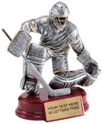 Hockey Goal Tender Pewter & Gold Resin Sculptures on Piano Finish Base