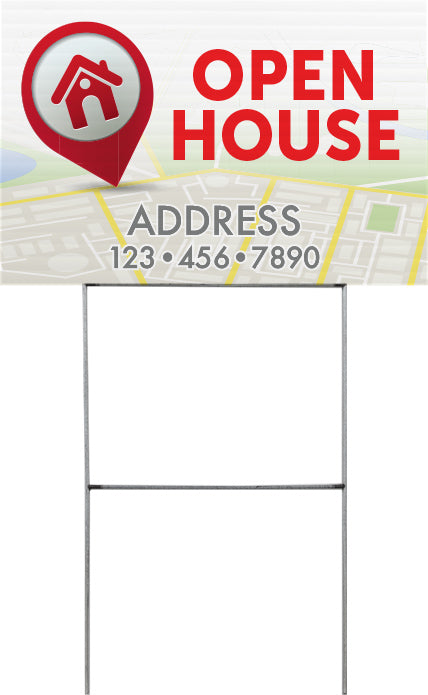 Real Estate Open House Map Yard Sign - 18 x 12 inch [YS1812-REAL-MAP]