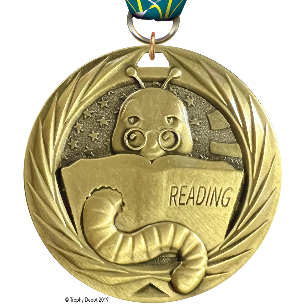 Reading Bookworm 1.75 inch Blade 3D Diecast Medal [MBD1-BKWM]