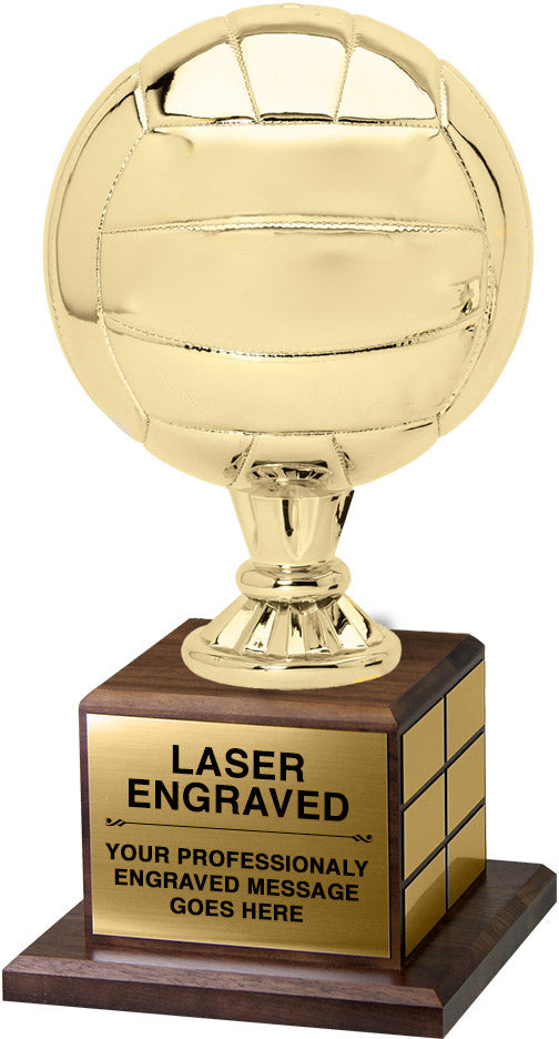 Full Size Gold Finish Volleyball Trophy on Genuine Walnut Base