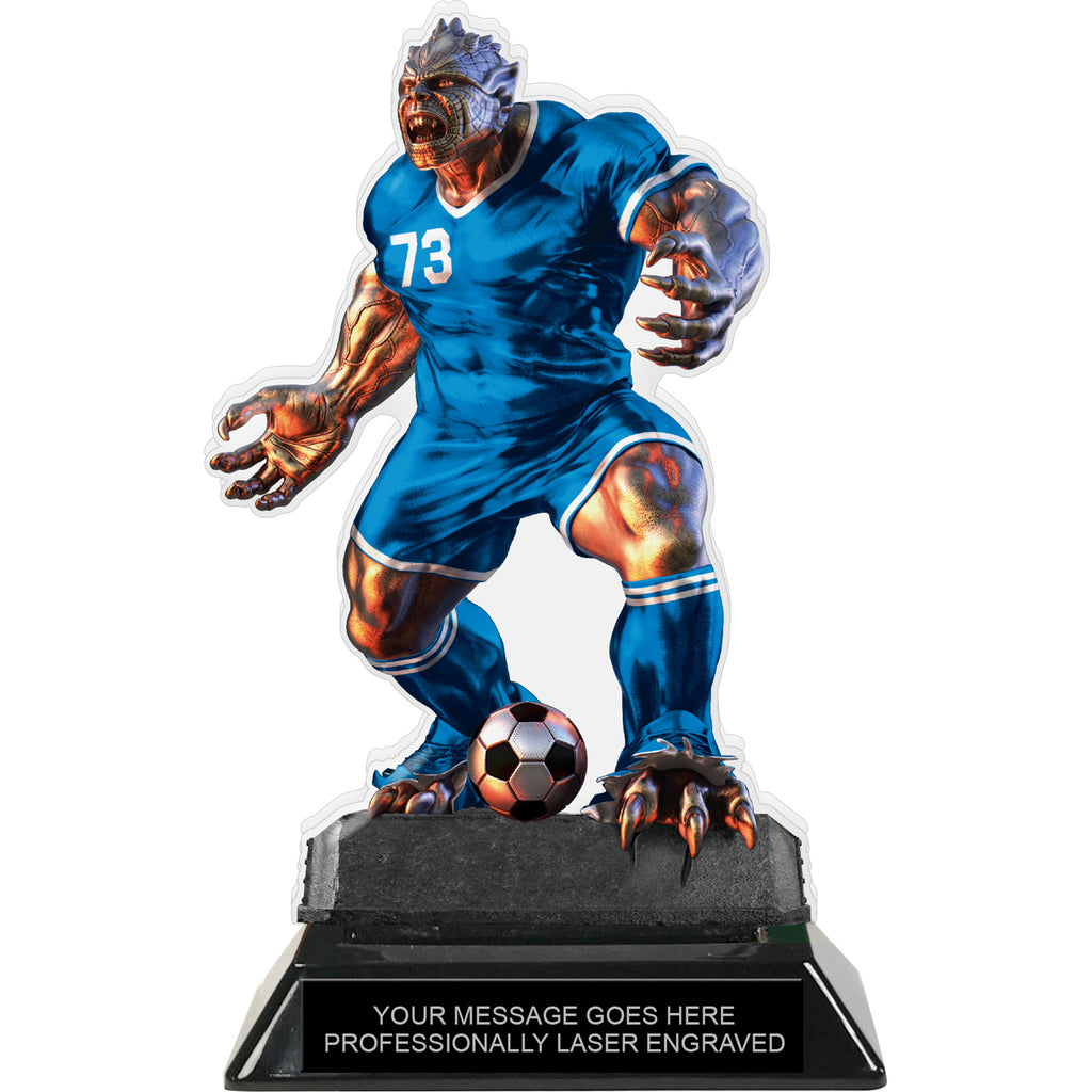 Beast Soccer Choose Your Number Acrylic Trophy - 7 inch Blue [TACR7-BST-SC-BLU-Q]