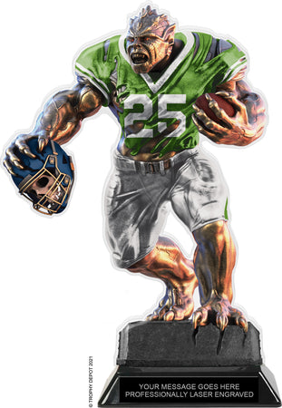 Beast Football Choose Your Number Acrylic Trophy - 10 inch Green [TACR10-BST-FB-GRN-Q]