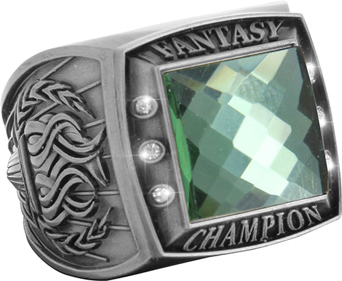 Fantasy Championship Ring with Green Center Stone- Silver [RGSJ-S-FANCH-GRN]