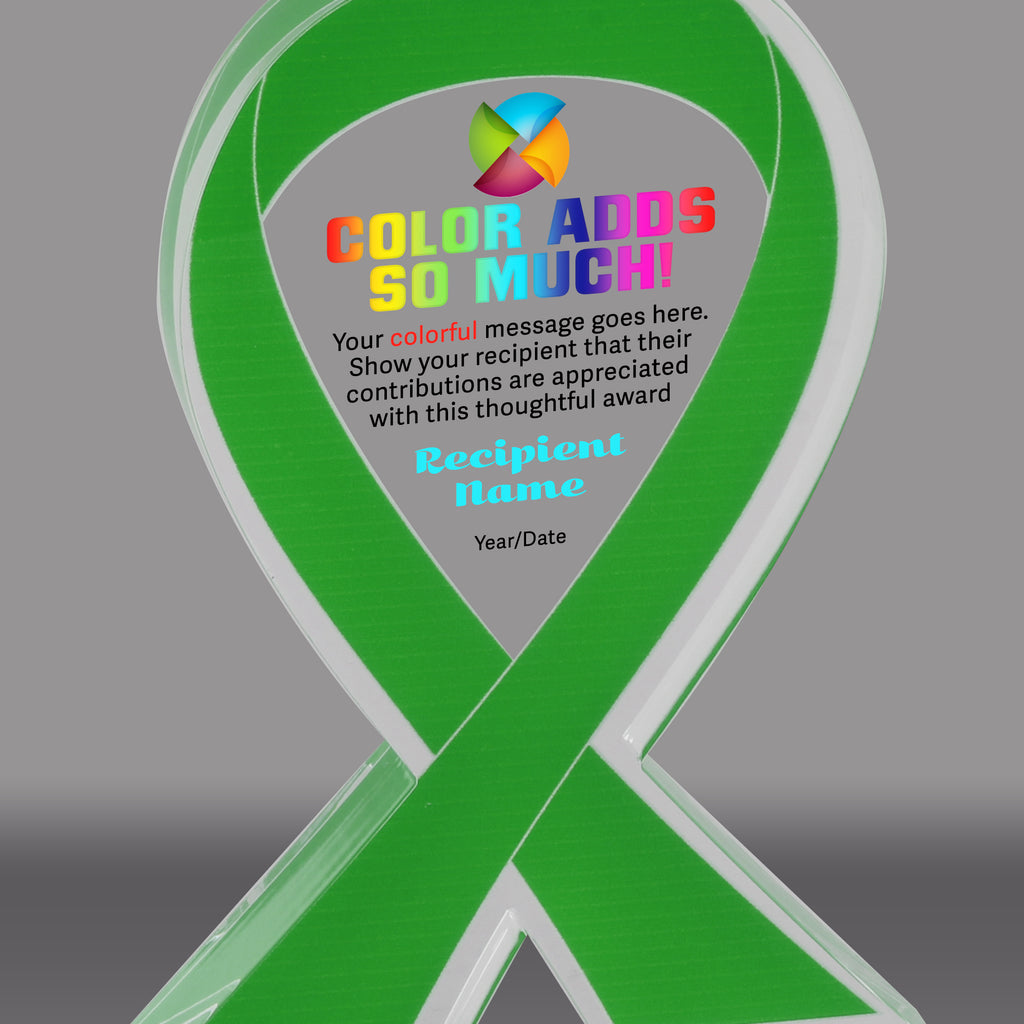 Green Awareness Ribbon Acrylic Awards - Color