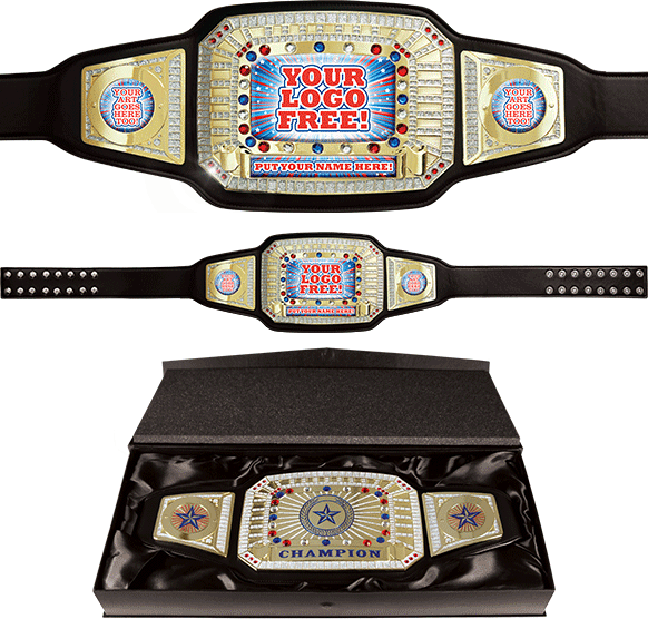 52 inch Custom Champion Award Belt - Black & Gold [CXAB-52-BLK]
