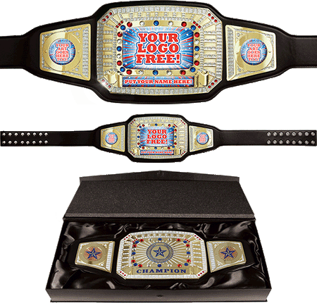 52 inch Custom Champion Award Belt - Black & Gold [CXAB-52-BLK]