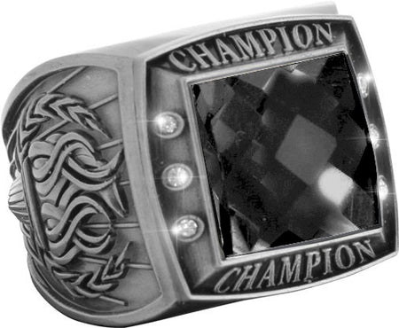 Championship Ring with Black Center Stone- Silver [RGSJ-S-CHMP-BLK]