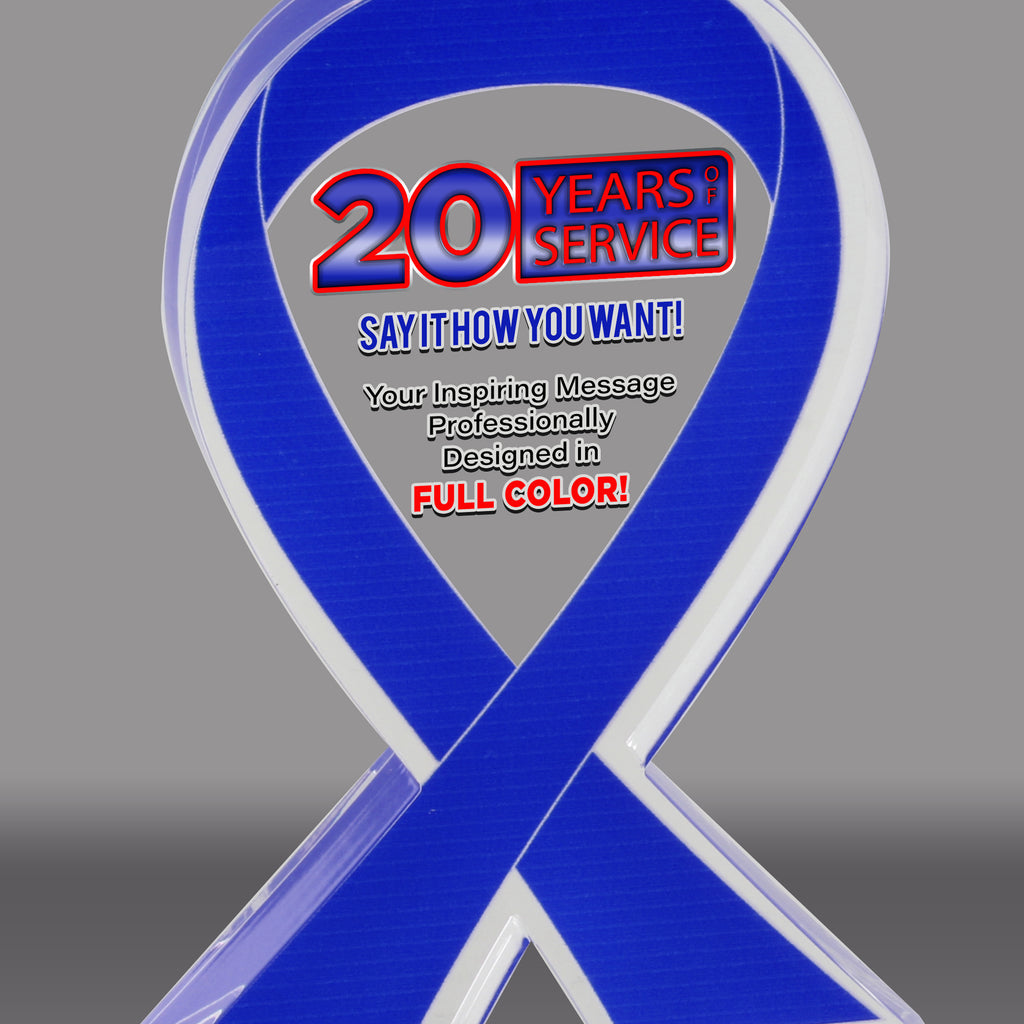 Blue Awareness Ribbon Acrylic Awards - Color