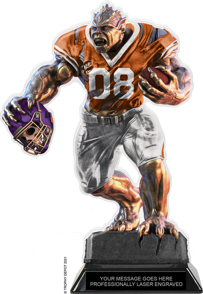 Beast Football Choose Your Number Acrylic Trophy - 10 inch Orange [TACR10-BST-FB-ORG-Q]