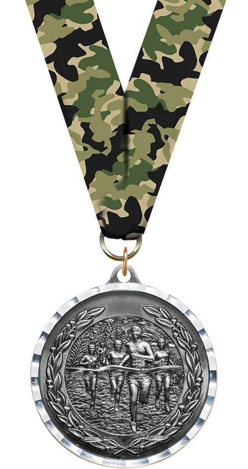 Cross Country Diecast Medal with Diamond Cut Border- Silver [MM2DC-CC-S]