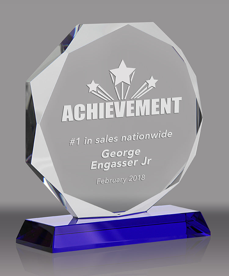 Octagon Crystal Awards with Cobalt Blue Bases