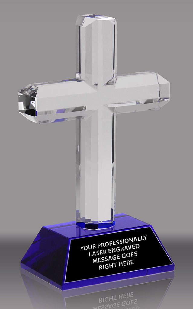 Crystal Cross Award with Blue Crystal Base [CCRS-8-BLU-X]