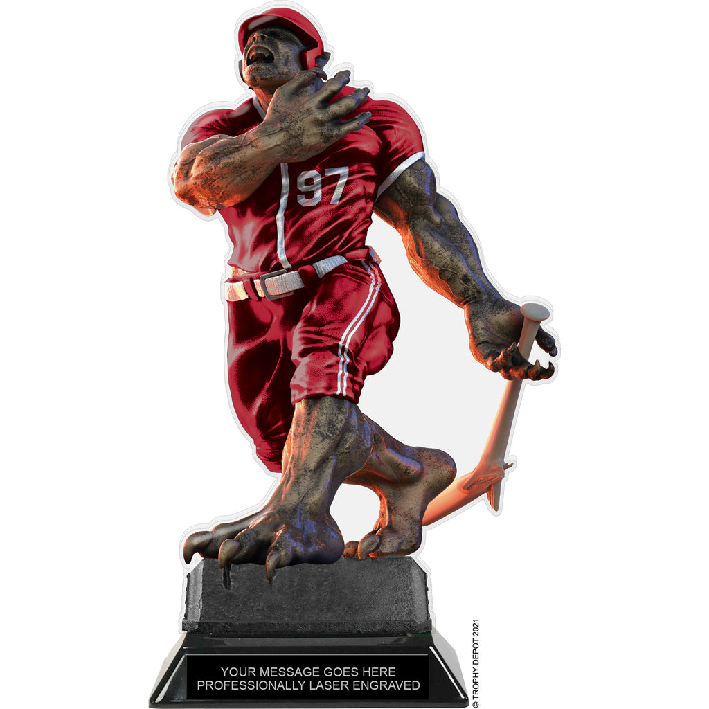 Beast Baseball Choose Your Number Acrylic Trophy - 10 inch Maroon [TACR10-BST-BS-MRN-Q]