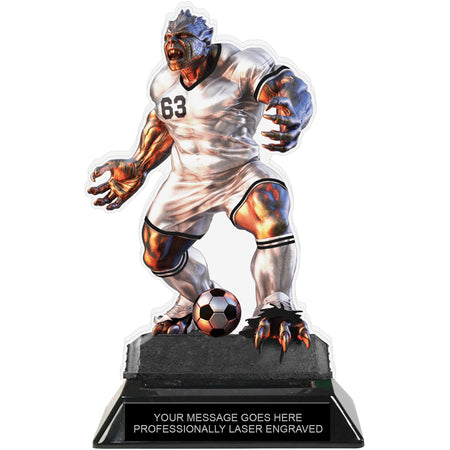 Beast Soccer Choose Your Number Acrylic Trophy - 7 inch White [TACR7-BST-SC-WHT-Q]