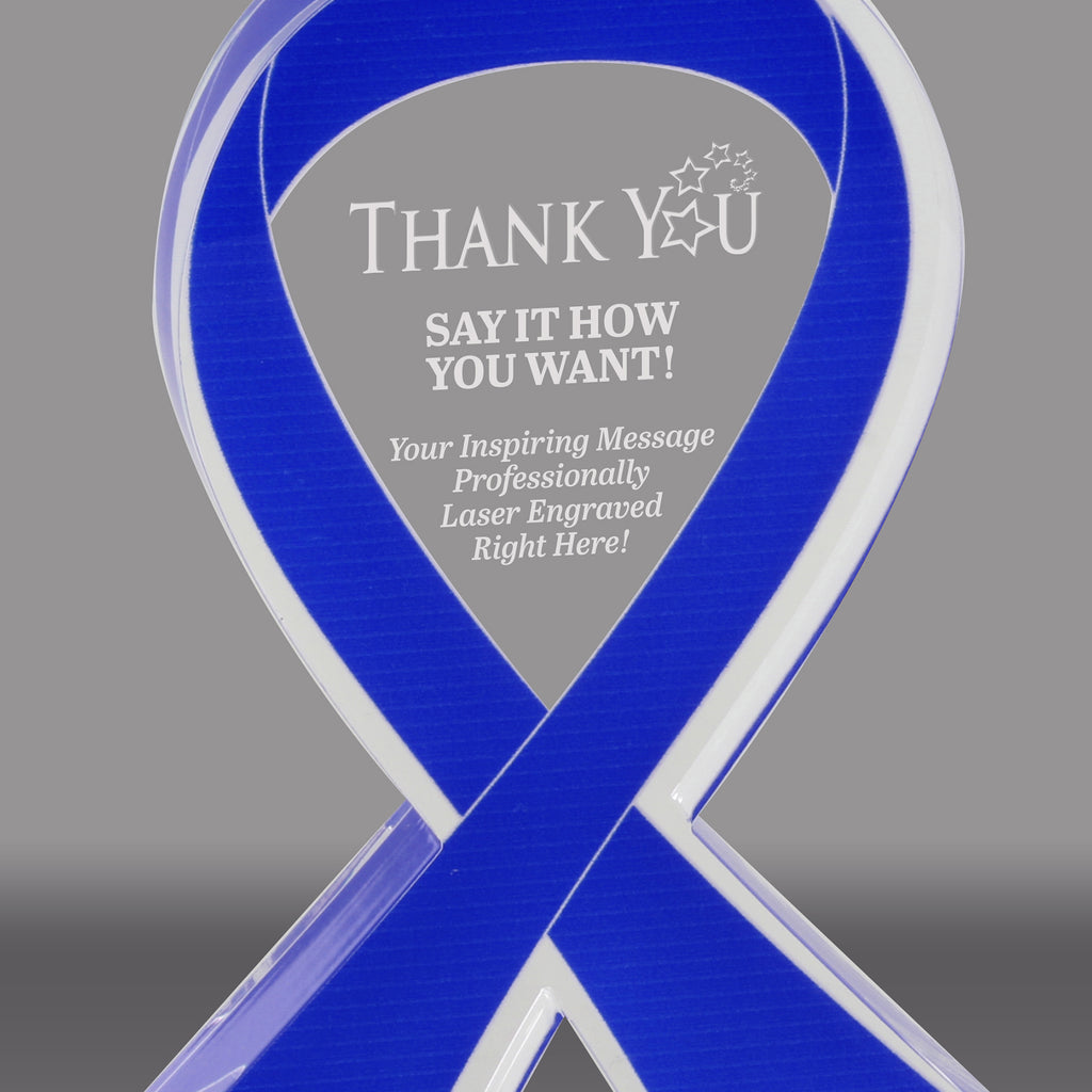 Blue Awareness Ribbon Acrylic Awards - Engraved