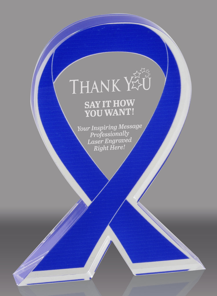 Blue Awareness Ribbon Acrylic Award - 7 inch [ATRIB-BLU-7-Q]