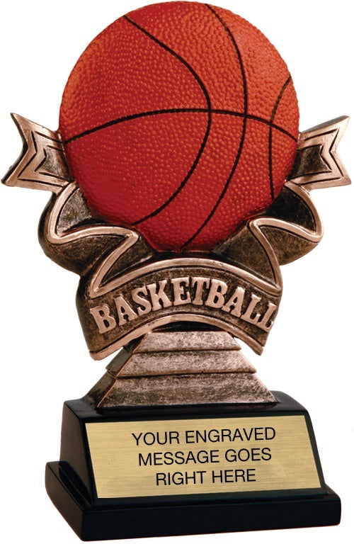 Basketball Ribbon Resin Trophy- 5.5 inch [RJRIB5-BK-5]