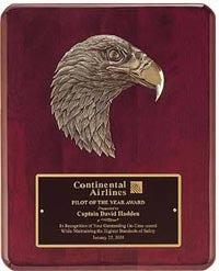 Rosewood Stained Piano Finish 8"x10.5" Plaque with Metal Eagle Casting  [TD3753]
