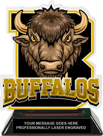 Buffalos Mascot Colorix-T Acrylic Trophy - 6.25 inch Gold [TACR6-MSCT-BUF-GLD-Q]