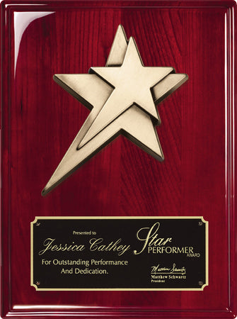 Rosewood Piano Finish 9"x12" Plaque with Metal Double Star Casting [PM228STR9]