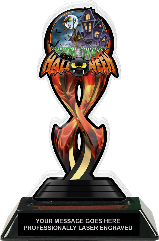 Halloween Bat Costume Contest Tribal Flames Acrylic Trophy - 7 inch [TACR7-TF-HLWN-BAT-COCO-Q]