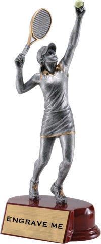 Tennis Pewter & Gold Resin Sculptures on Piano Finish Base- Female