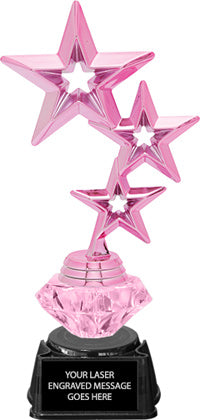 Triple Shooting Star Pink Metallic Diamond Riser Trophy on Synthetic Regal Base [TDRPNK8-TS]