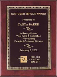 Rosewood Stained Piano Finish Plaques with Gold Braided Border - Engraved