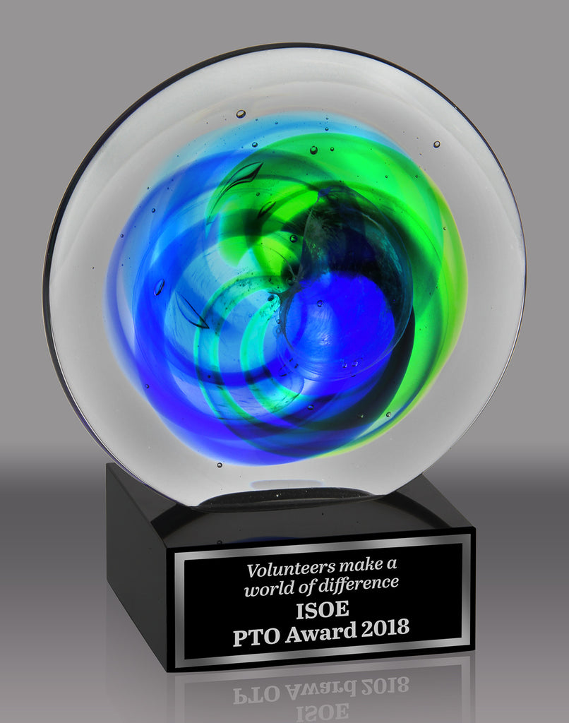 Art Glass Disk Award with Blue and Green Accents [AG21075]