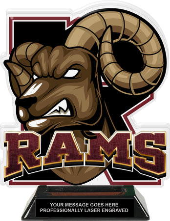 Rams Mascot Colorix-T Acrylic Trophy - 8.25 inch Maroon [TACR8-MSCT-RAM-MRN-Q]