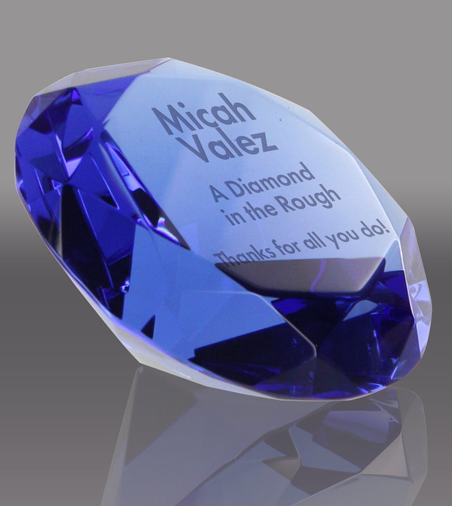 Sapphire Blue Crystal Diamond Paperweight - 3.9 inch [CTDIA-LG-BLU-X]