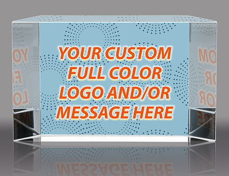 Custom Optical Crystal Beveled Desk Block- 3x5 inch [CRB760-FC]