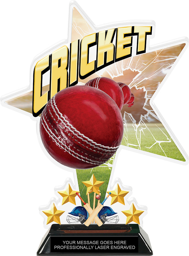Cricket Shattered Star Colorix Acrylic Trophy- 10 inch [TACR10-STR-CRKT-Q]