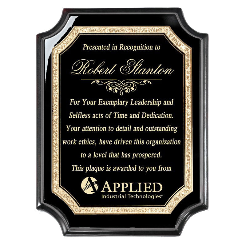 Ebony Piano Finish Plaque with Gold Florentine Border - 8 x 10 [PMAP82-810]