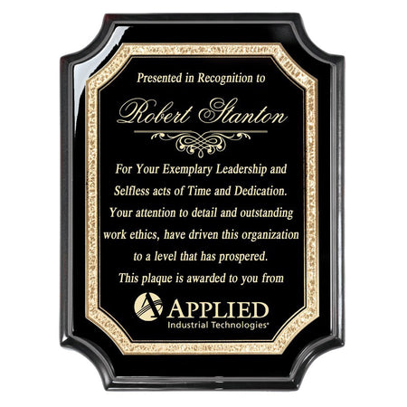 Ebony Piano Finish Plaque with Gold Florentine Border - 8 x 10 [PMAP82-810]