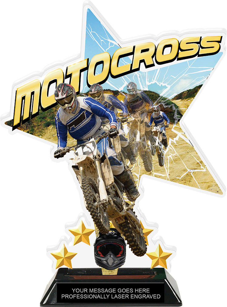 Motocross Shattered Star Colorix Acrylic Trophy- 10 inch [TACR10-STR-DB-Q]