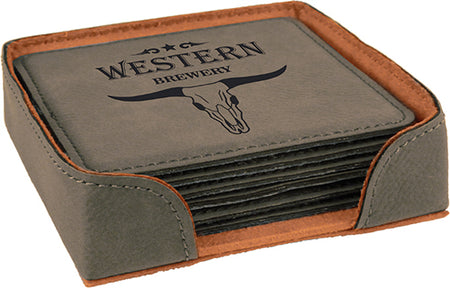 Gray Square Leatherette 6-Coaster Set [CTSTJSQ-409]
