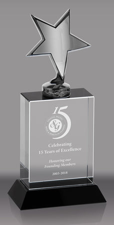 Silver Metal Star on Optical Crystal Block - 6.5 inch [CP961-6]