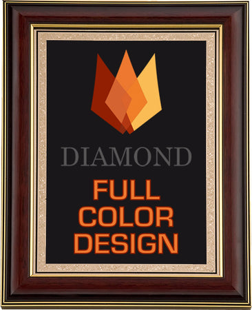 Custom High Gloss Mahogany Stained Plaque with Gold Florentine Border [TDP5303-FC]