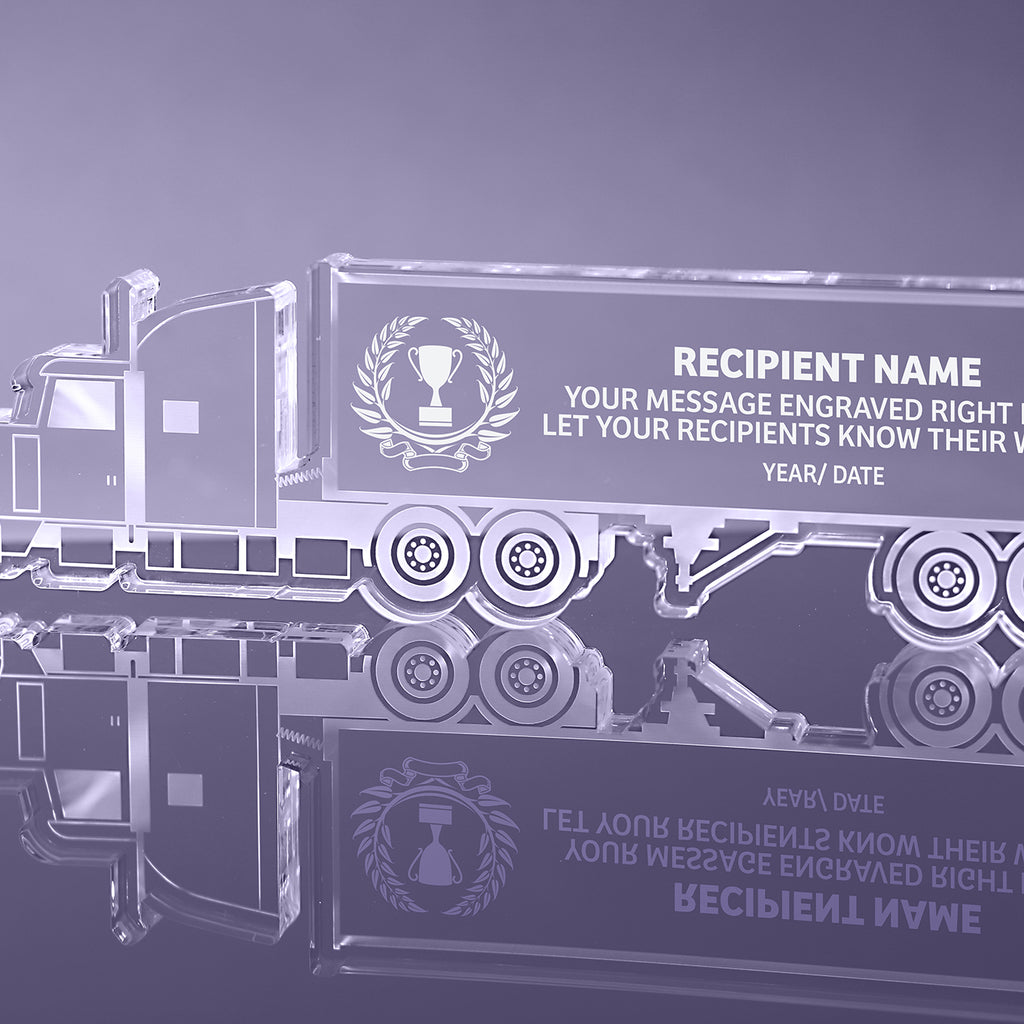 1 inch Thick Conventional Tractor Trailer Acrylic Awards - Engraved