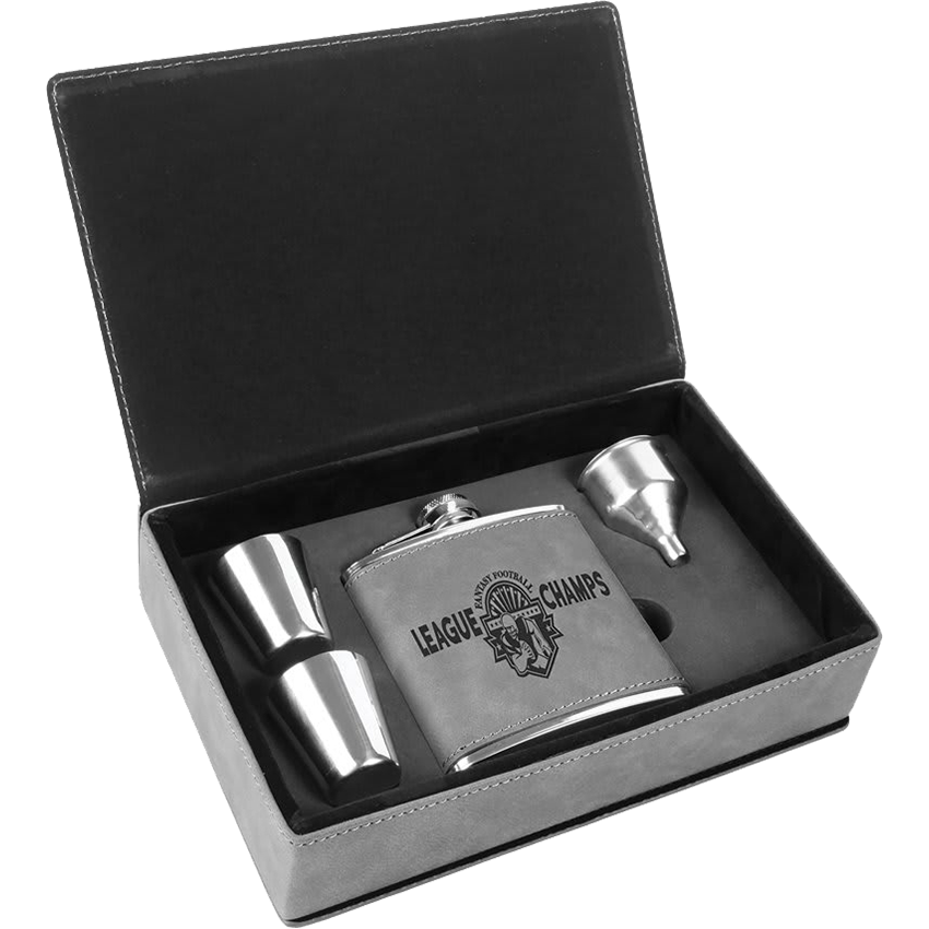 6 oz. Laserable Leatherette Flask Gift Set - Light Brown  [FJ3-05]