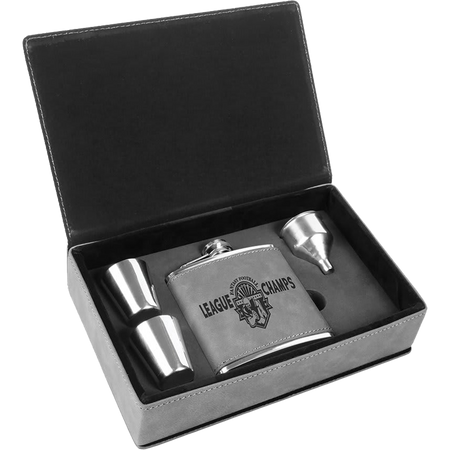6 oz. Laserable Leatherette Flask Gift Set - Light Brown  [FJ3-05]