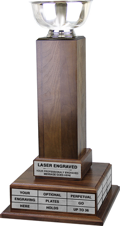 Silver-Plated 8" Diameter Perpetual Revere Bowl Trophy on Genuine Walnut Tower Base 26" [TPP3L-RBWL26]