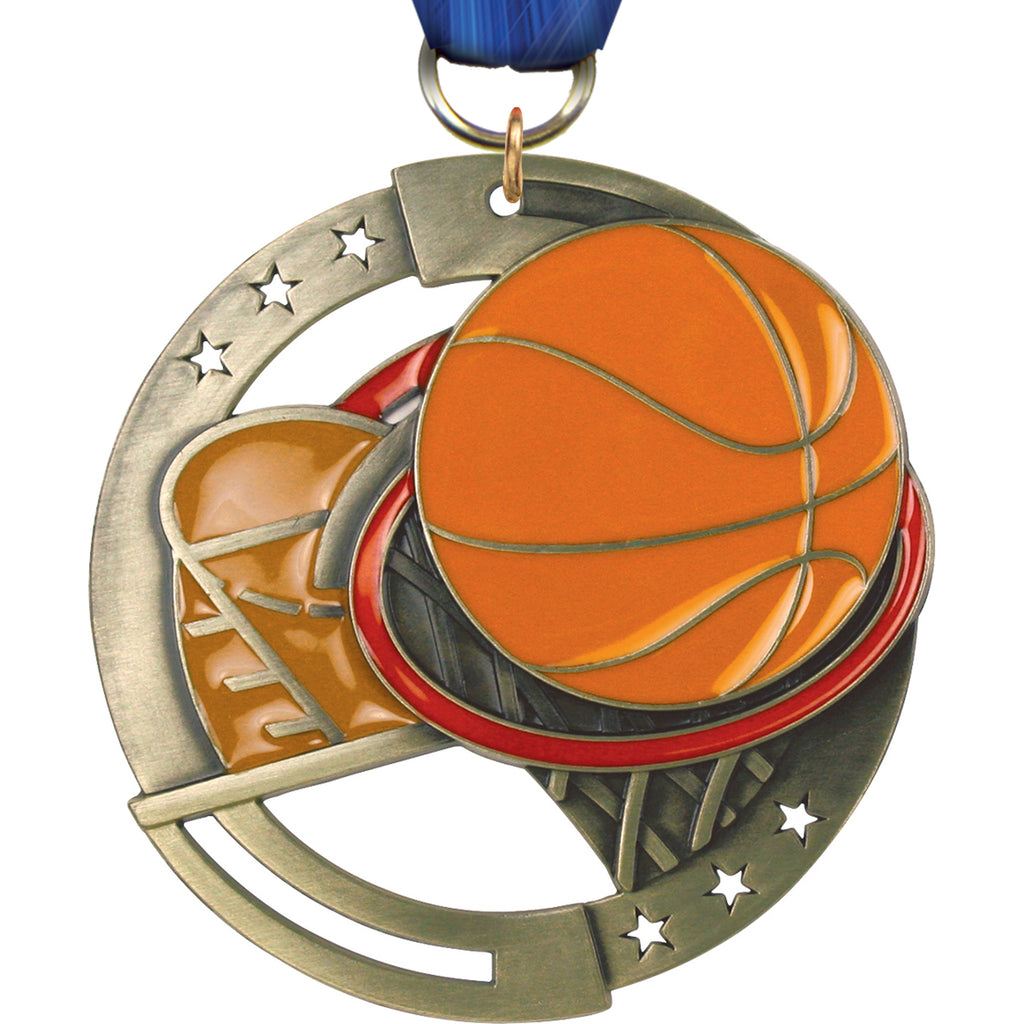 2.75" Basketball Dimensional Color Medal [M3EM-BK]