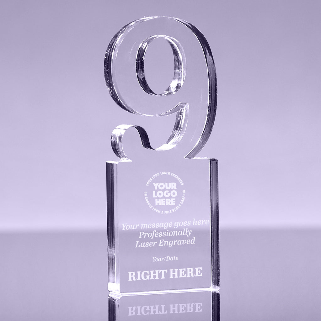 Number 9 Acrylic Award - 6 inch [ATNM-9-6-Q]