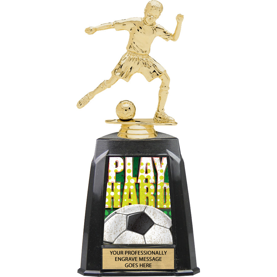 Soccer Male Exclusive Tri-Tower Trophy - 10 inch [TRTWR10-SCM]