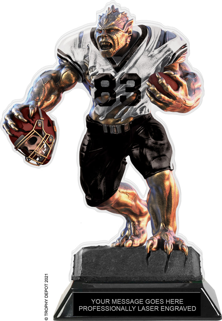 Beast Football Choose Your Number Acrylic Trophy - 8.5 inch White [TACR85-BST-FB-WHT-Q]