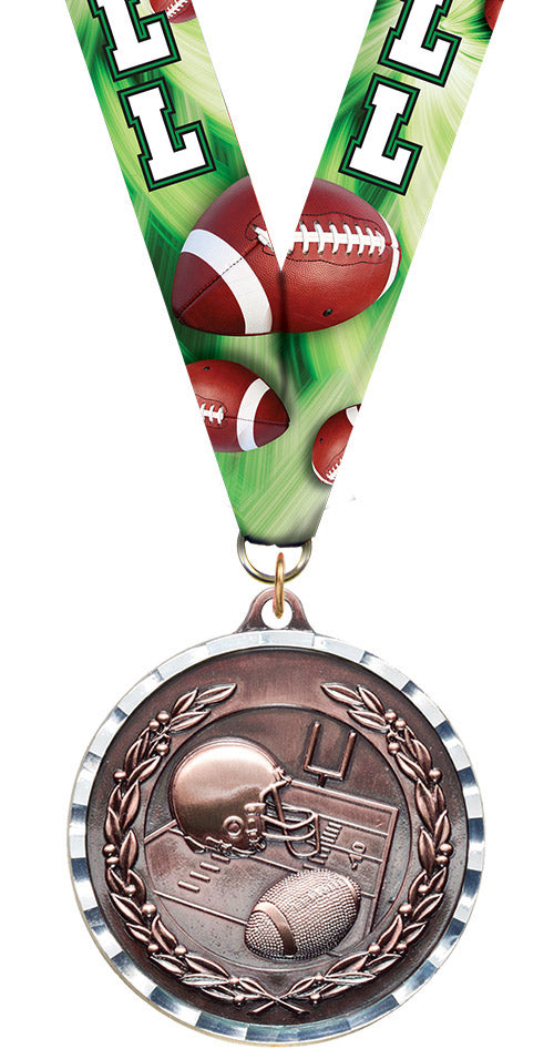 Football Diecast Medal with Diamond Cut Border- Bronze [MM2DC-FB-B]