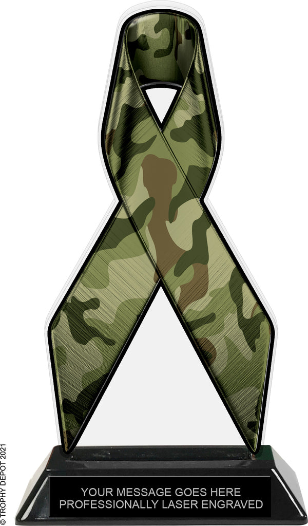 Camouflage Green Ribbon Colorix-T Acrylic Trophy - 8 inch [TACR8-RBN-CMO-GRN-Q]