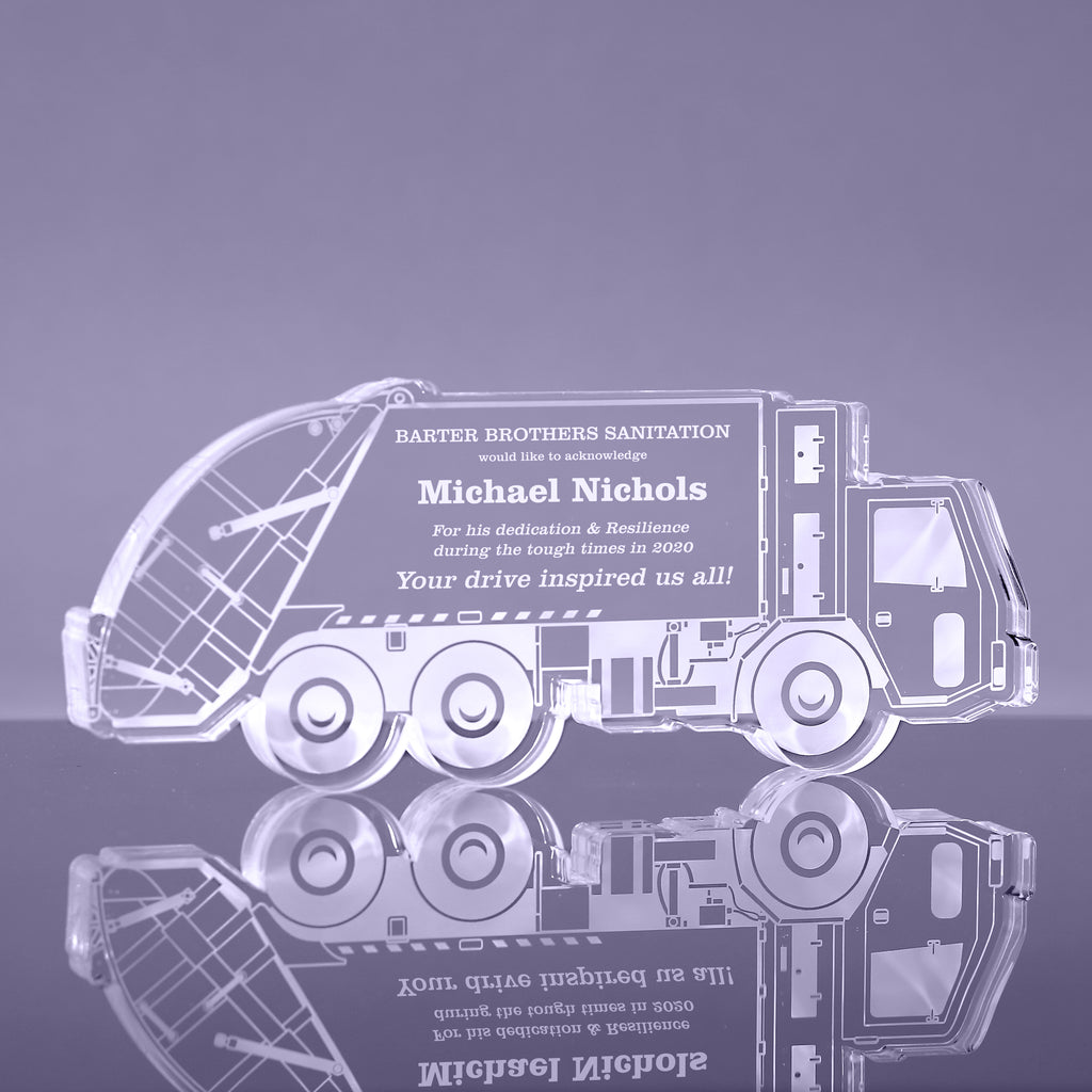 1 inch Thick Garbage Sanitation Truck Acrylic Award - 11 inch [A1GT11-Q]